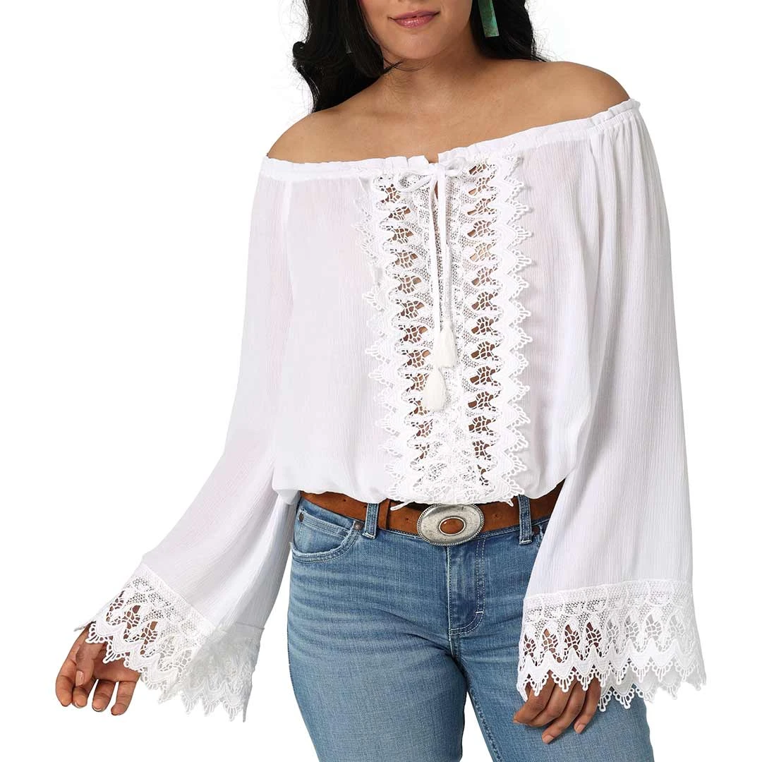 Wrangler Women's Retro Boho Crochet Off-Shoulder Blouse