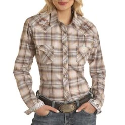Rough Stock Women's Plaid Print Snap Shirt