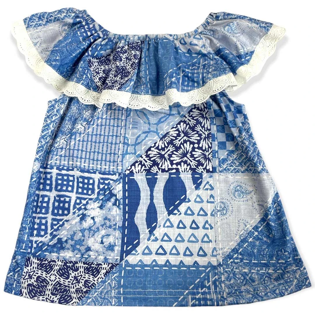 Shea Baby Toddler Girls' Denim Print Lace Shirt