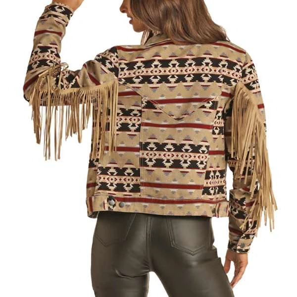 Rock & Roll Cowgirl Women's Fringe Aztec Cropped Jacket - Image 2