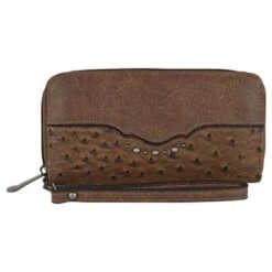 Justin Ostrich Print Zip Around Wallet