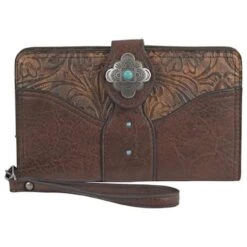 Justin Women's Tooled Pattern With Conchos Slim Wallet