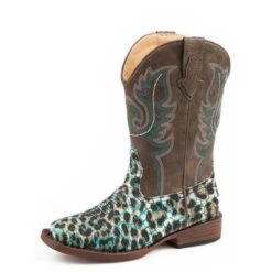 Roper Girls' Glitter Leopard Square Toe Cowgirl Boots