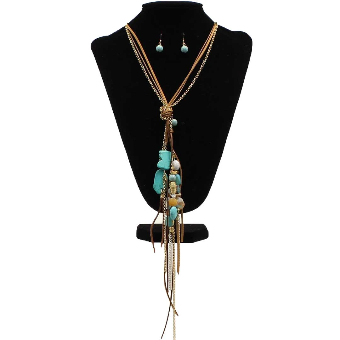 M&F Western Leather And Turquoise Jewelry Set