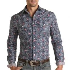 Panhandle Men's Paisley Stripe Print Snap Shirt