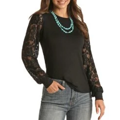 Panhandle Women's Lace Sleeve T-Shirt