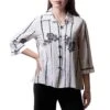 Papa Fashions Women's Floral Stripe Button Blouse