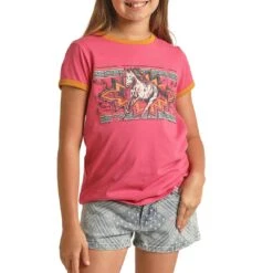 Rock & Roll Cowgirl Girls' Horse Graphic Ringer T-Shirt