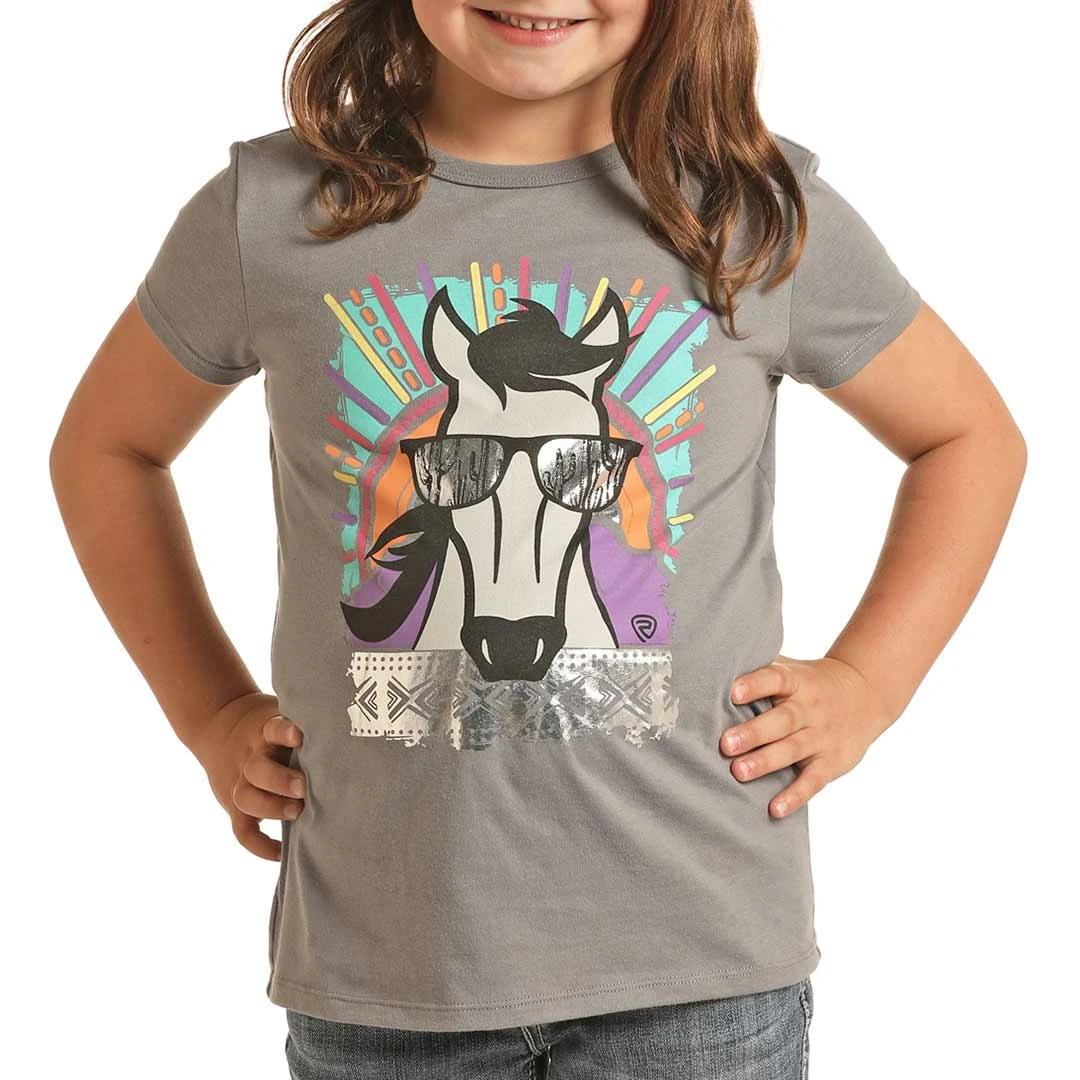 Rock & Roll Cowgirl Girls' Metallic Horse Graphic T-shirt