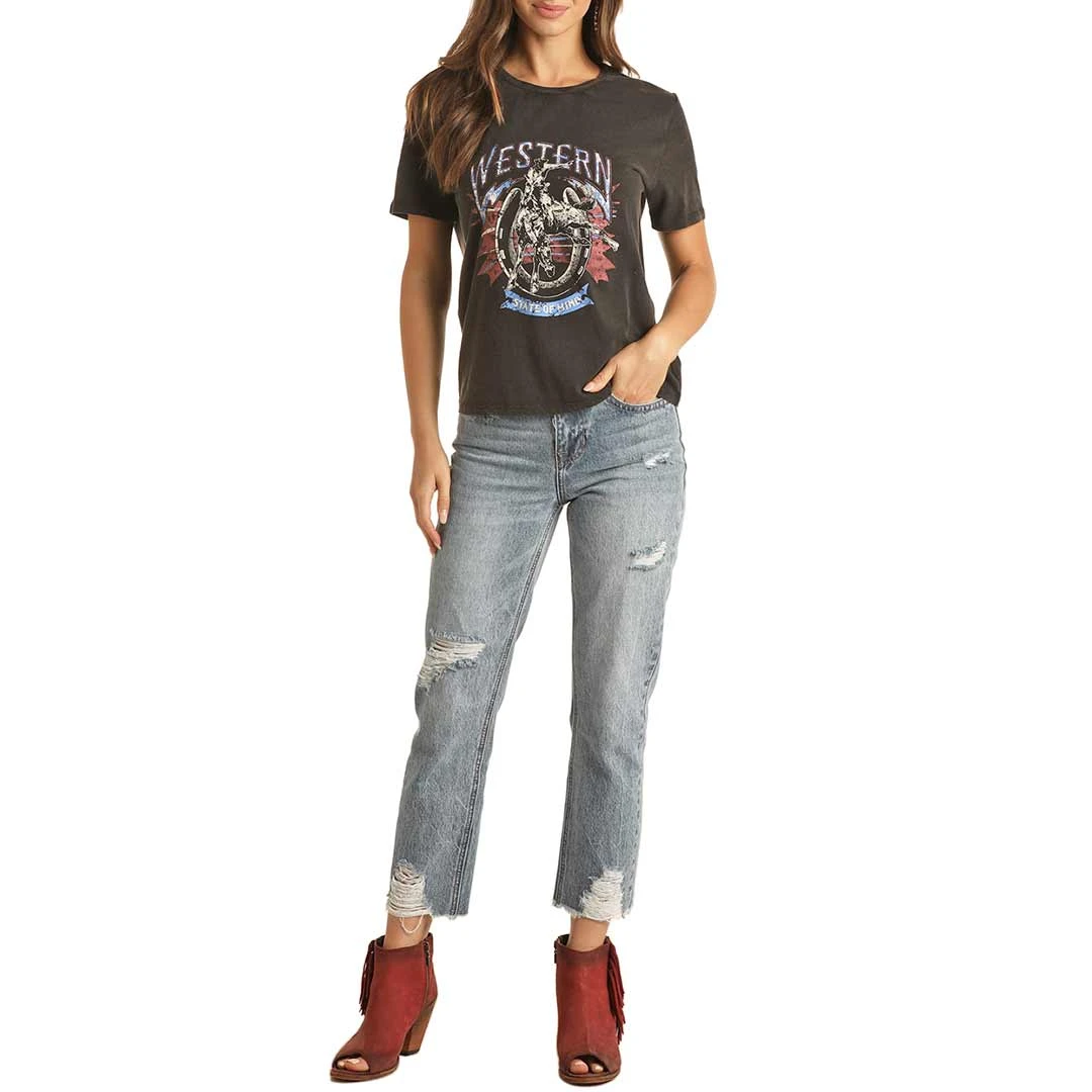 Rock & Roll Cowgirl Western State Of Mind Graphic T-Shirt - Image 3