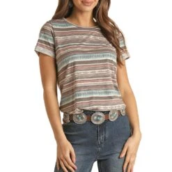 Rock & Roll Cowgirl Women's Aztec Stripe T-Shirt