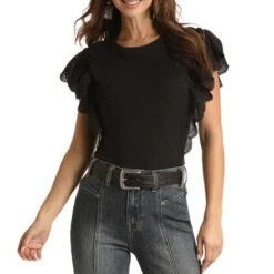 Panhandle Women's Eyelet Flutter Sleeve Blouse