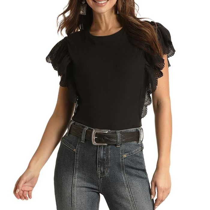 Panhandle Women's Eyelet Flutter Sleeve Blouse