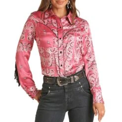Rock & Roll Cowgirl Women's Fringe Bandana Print Snap Shirt