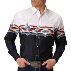 Roper Men's Aztec Border Print Snap Shirt