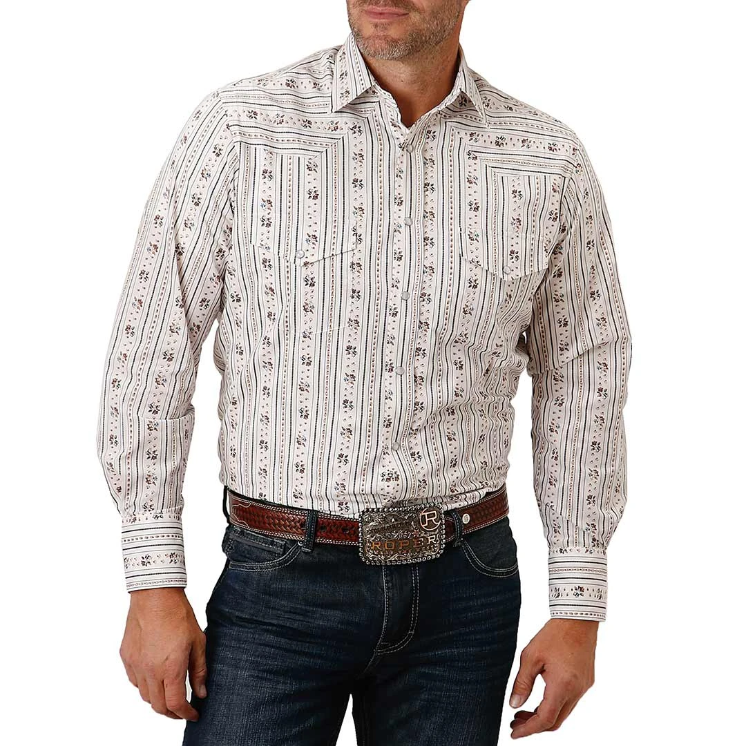 Roper Men's Floral Stripe Print Snap Shirt