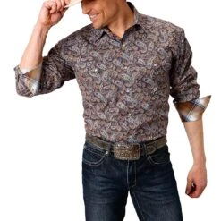 Roper Men's Paisley With Contrast Plaid Snap Shirt