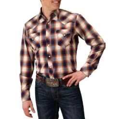 Roper Men's Plaid Print Snap Shirt