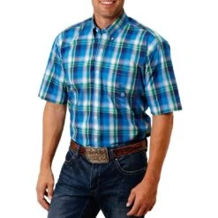 Roper Men's Short Sleeve Amarillo Plaid Button-Down Shirt