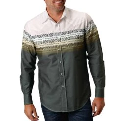 Roper Men's Stripe Border Print Snap Shirt