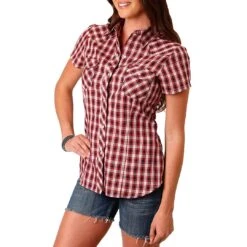 Roper Women's Short Sleeve Plaid Snap Shirt