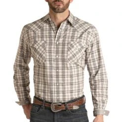Rough Stock Men's Accent Stripe Plaid Snap Shirt