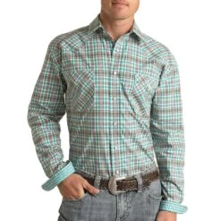 Rough Stock Men's Arrow Detail Plaid Snap Shirt