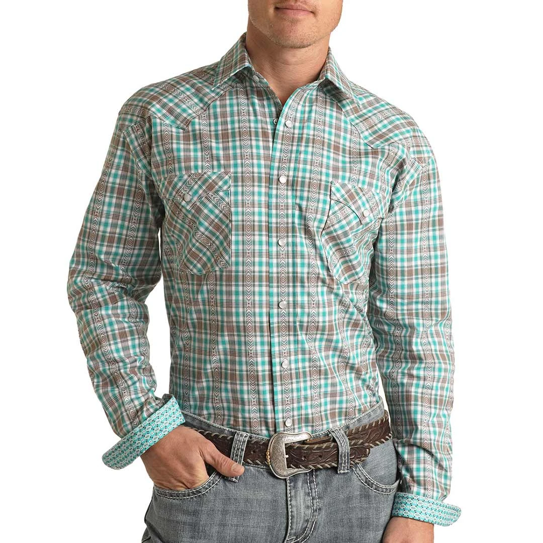 Rough Stock Men's Arrow Detail Plaid Snap Shirt