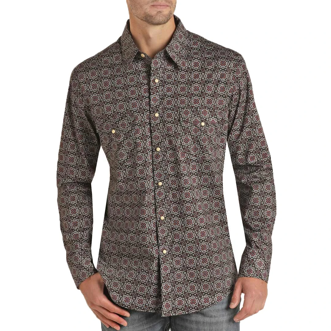 Rough Stock Men's Medallion Print Snap Shirt