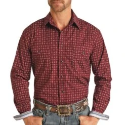 Rough Stock Men's Mini Aztec Print Snap Shirt