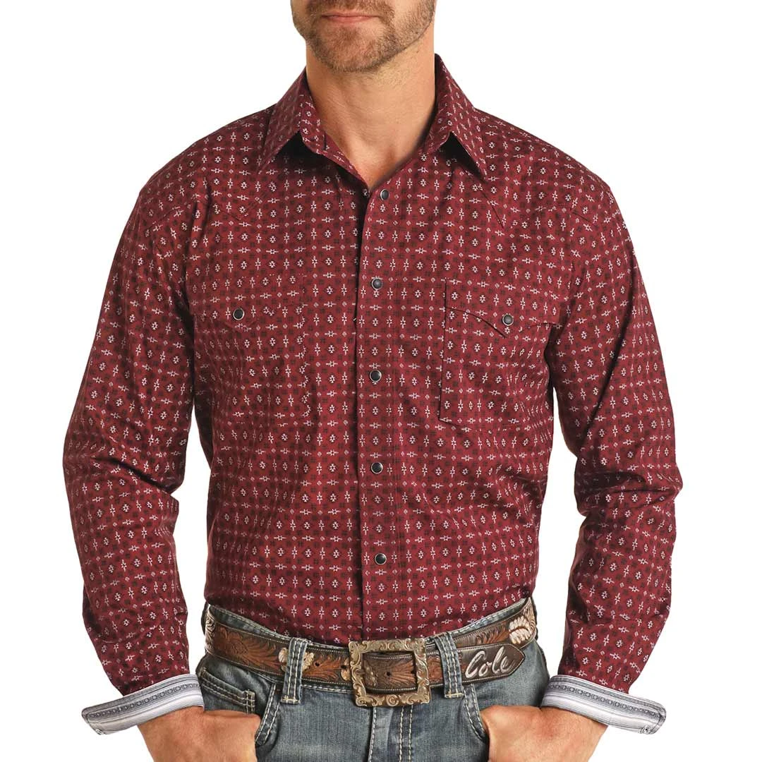 Rough Stock Men's Mini Aztec Print Snap Shirt