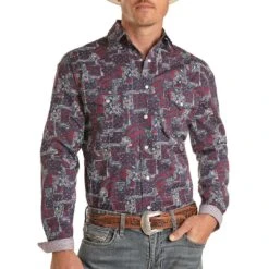 Rough Stock Men's Patchwork Paisley Snap Shirt