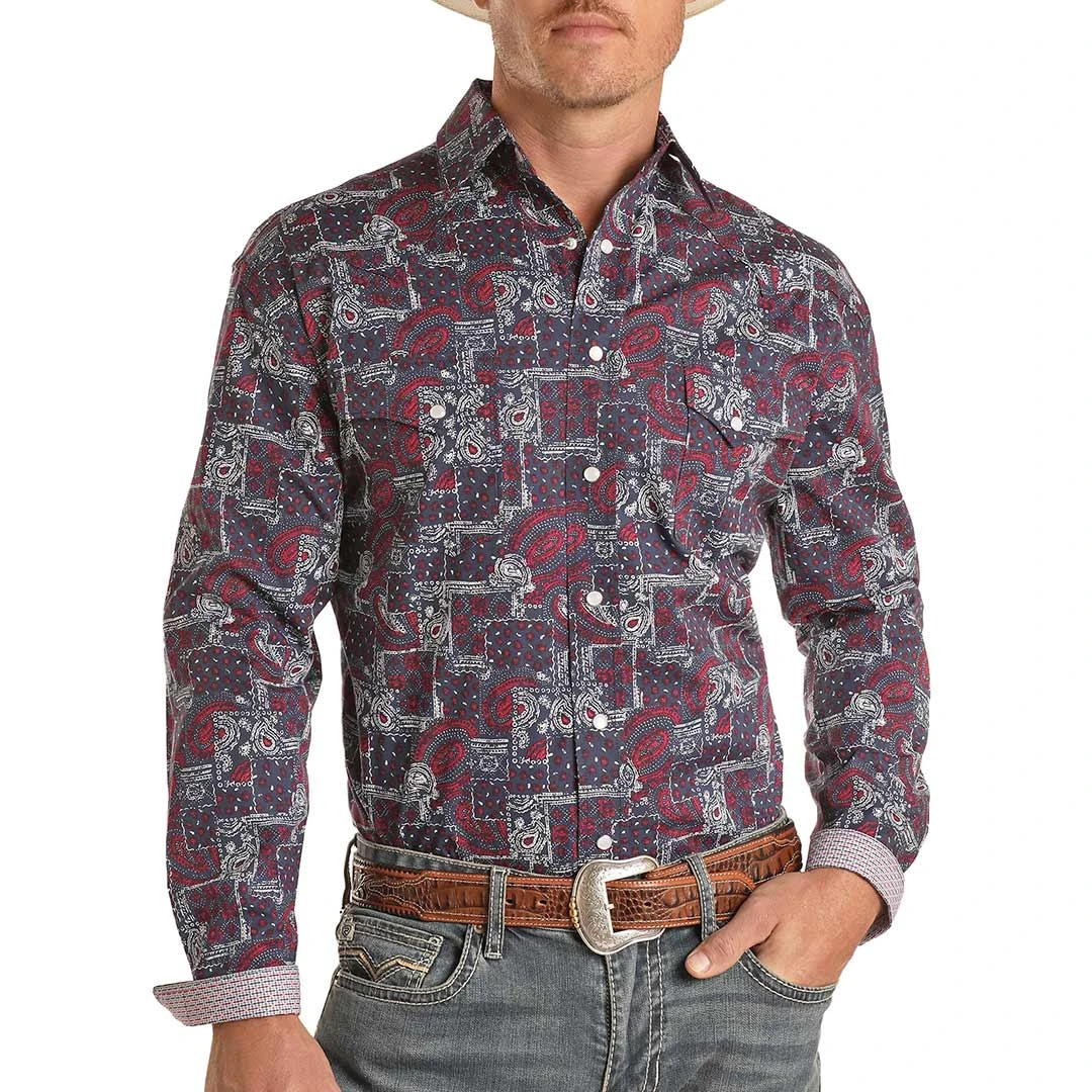 Rough Stock Men's Patchwork Paisley Snap Shirt