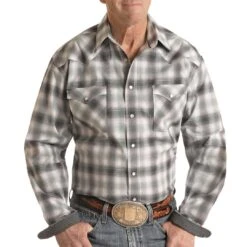 Rough Stock Men's Plaid Print Snap Shirt