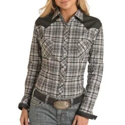 Rough Stock Women's Contrast Yoke Plaid Snap Shirt
