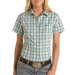 Rough Stock Women's Short Sleeve Plaid Button-Down Shirt