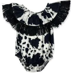 Shea Baby Infant Girls' Cow Print With Fringe Onesie