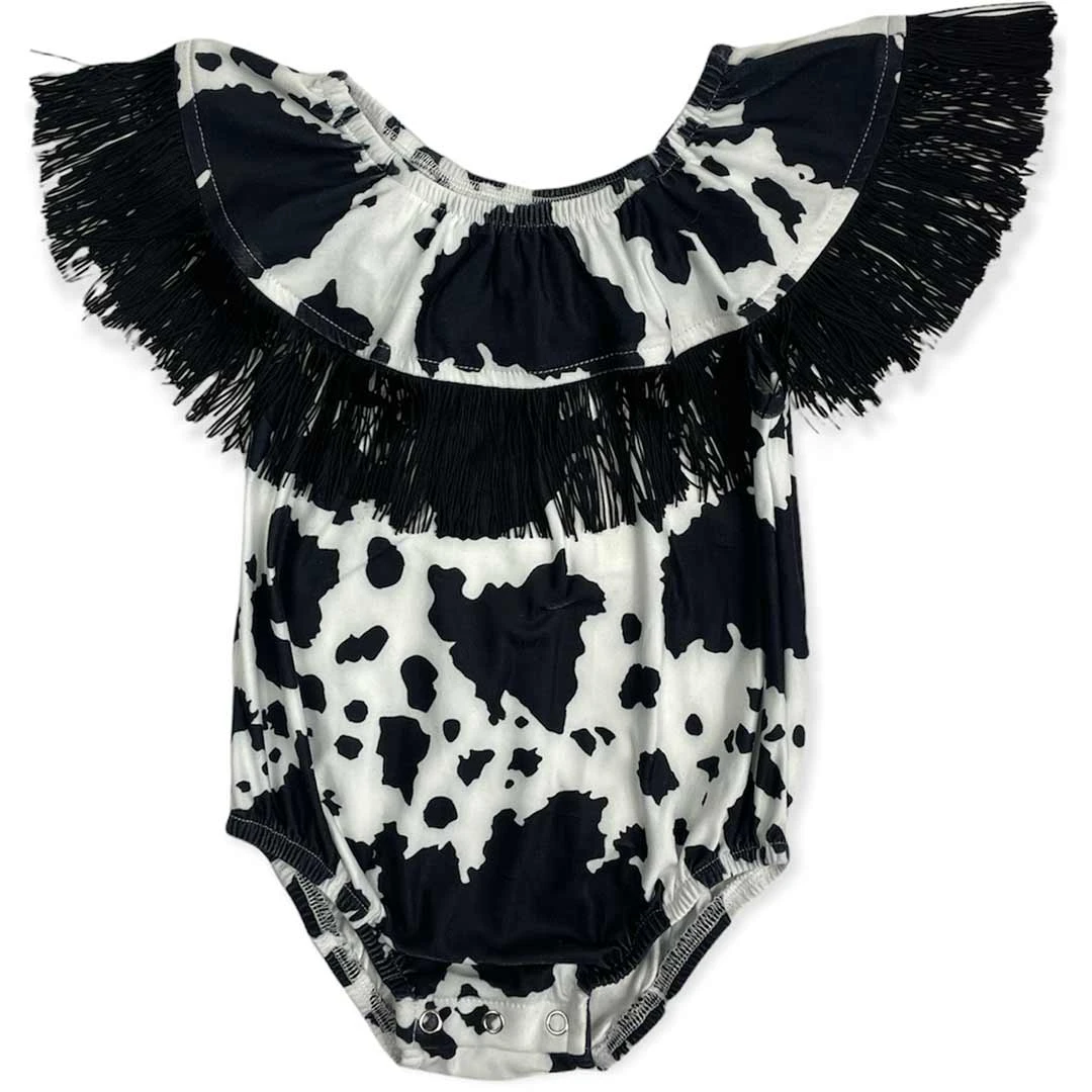 Shea Baby Infant Girls' Cow Print With Fringe Onesie