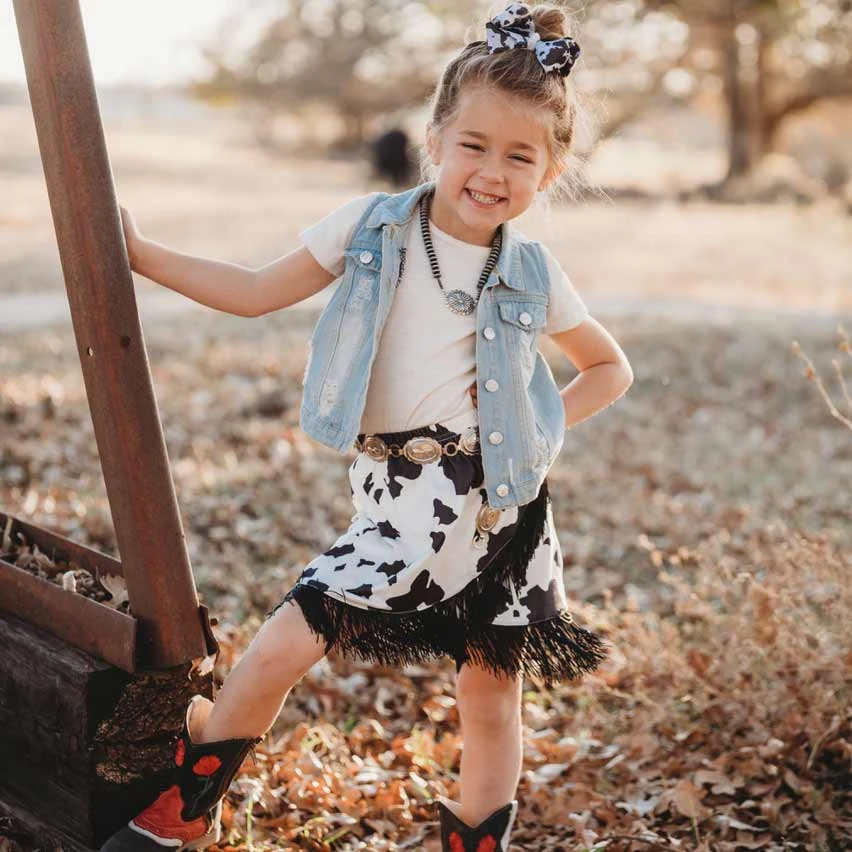 Shea Baby Toddler Girls' Cow Print Fringe Skirt - Image 2
