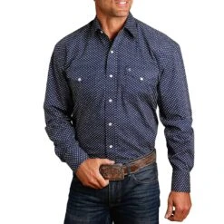 Stetson Men's Mini Geometric Print Snap Shirt