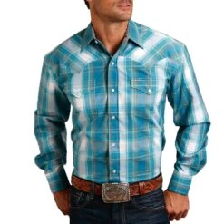 Stetson Men's Windowpane Plaid Snap Shirt