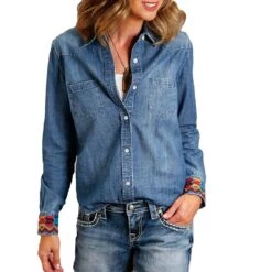 Stetson Women's Embroidered Yoke Button-Down Denim Shirt