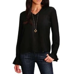 Stetson Women's Solid Poet Sleeve Blouse