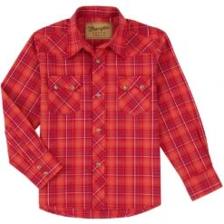 Wrangler Boys' Retro Sawtooth Pocket Plaid Snap Shirt