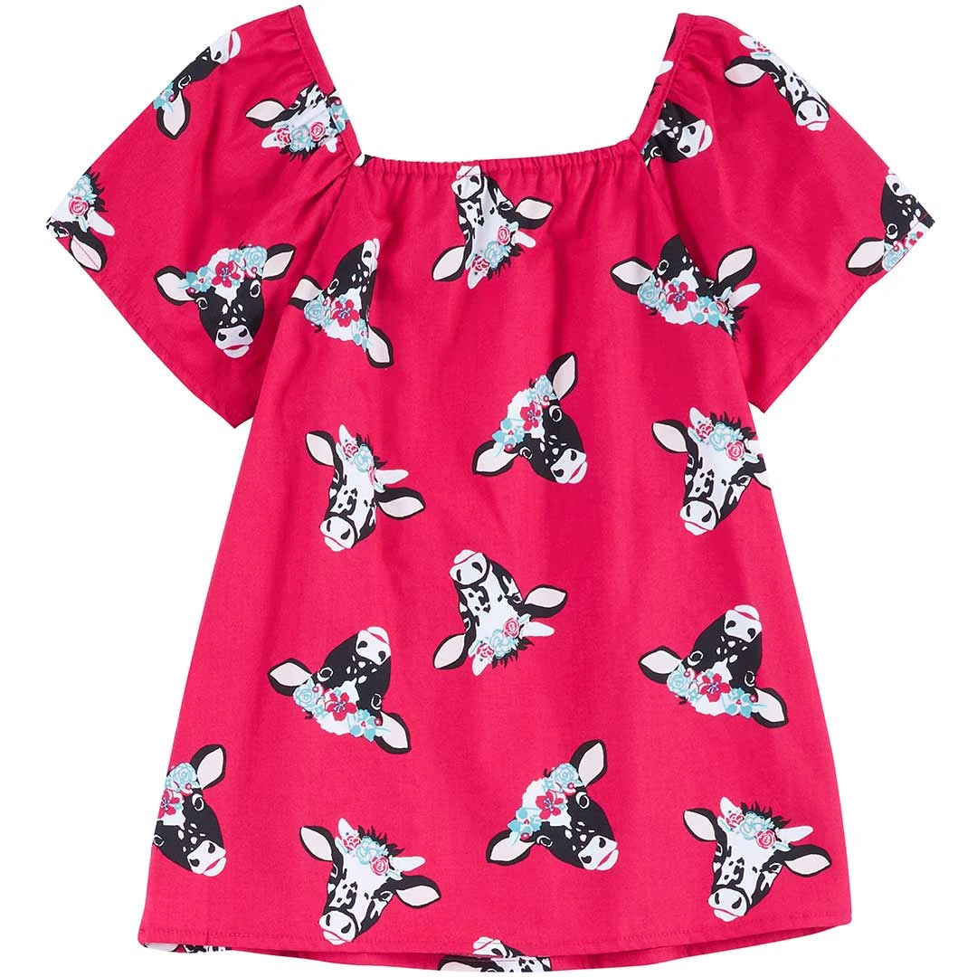 Wrangler Girls' Cow Print Short Sleeve Blouse