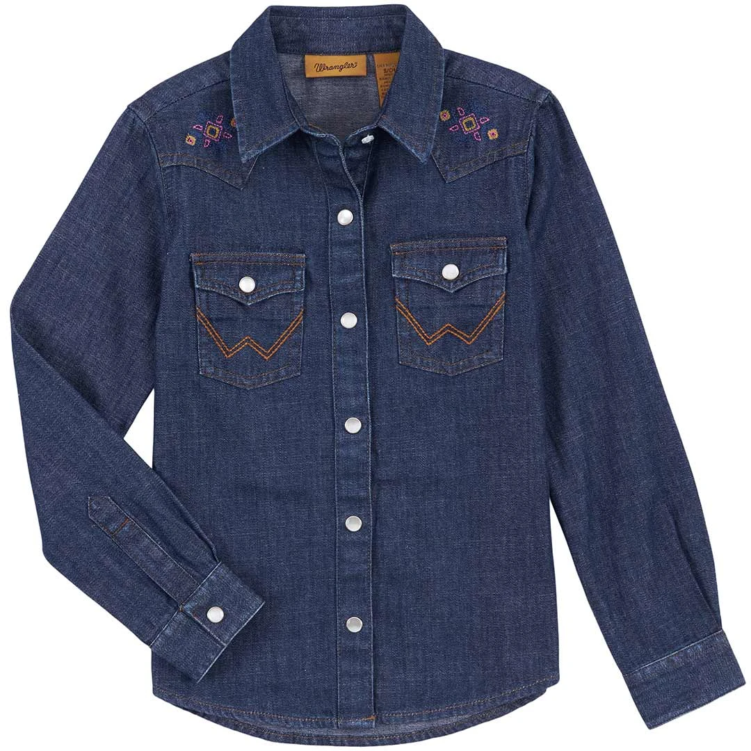 Wrangler Girls' Dark Wash Denim Snap Shirt