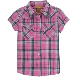 Wrangler Girls' Short Sleeve Plaid Snap Shirt