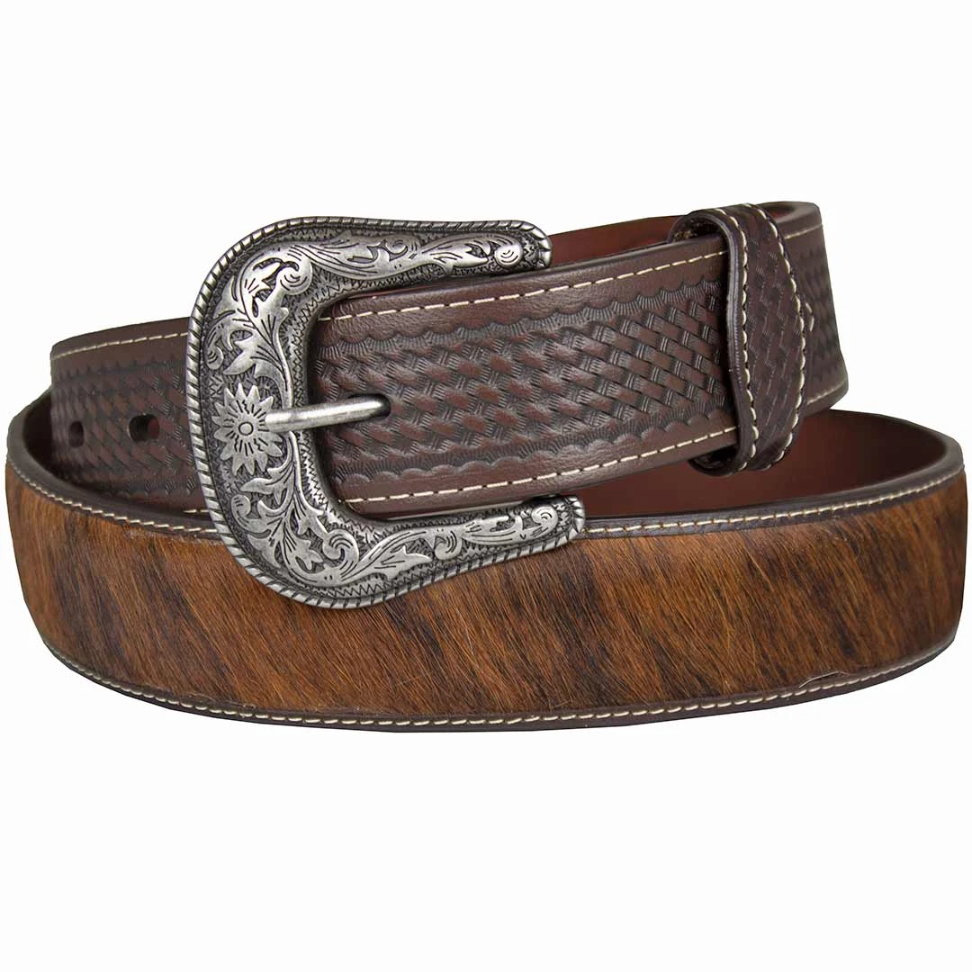Wrangler Men's Hair-On-Hide Basketweave Leather Belt