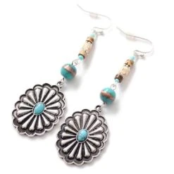 Wyo-Horse Beaded Dangle Turquoise Concho Earrings
