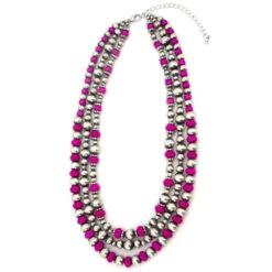 Wyo-Horse Triple Strand Stone And Bead Necklace